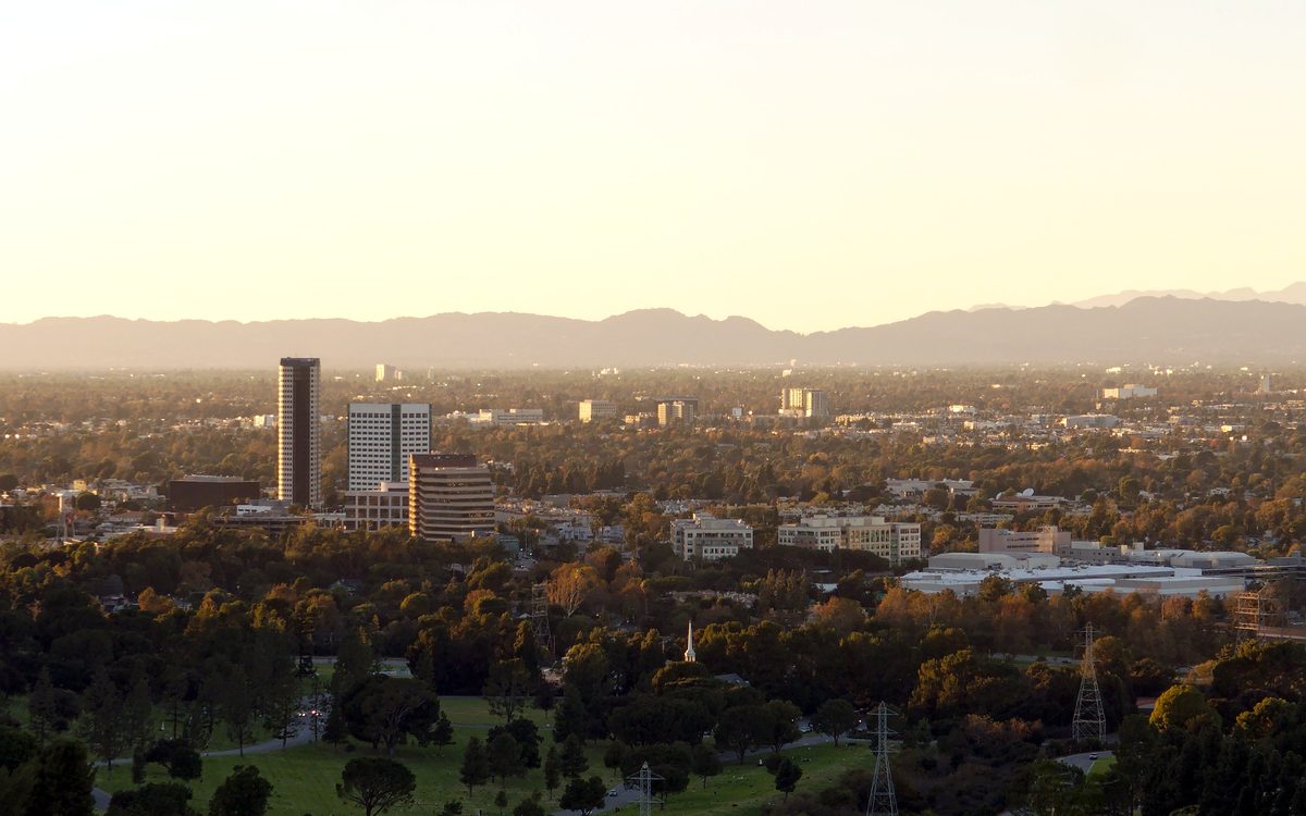 View over Burbank, CA toward the mountains at sunset