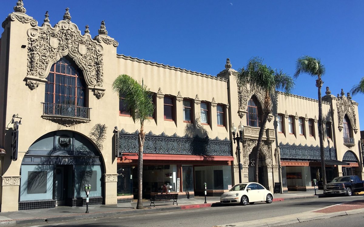 Historic Spanish Colonial Revival building in downtown Santa Ana, CA