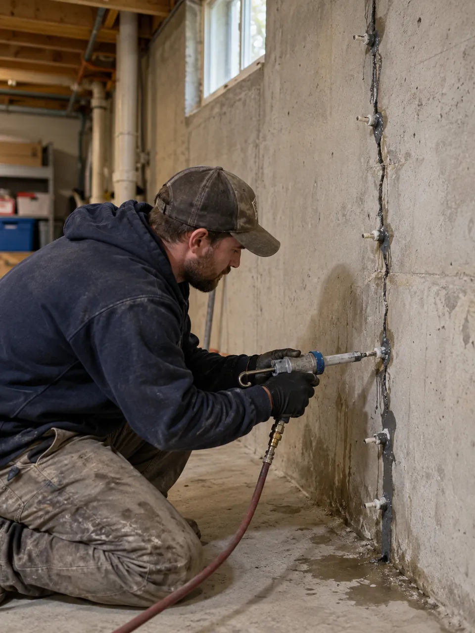 Waterproofing membrane protecting below-grade concrete walls and exterior structures in Lancaster, CA's high-desert climate