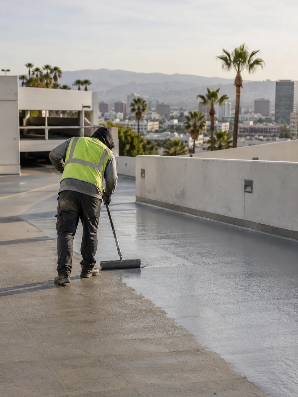 Durable waterproofing service in Riverside, CA with protective membrane installation on a commercial concrete deck
