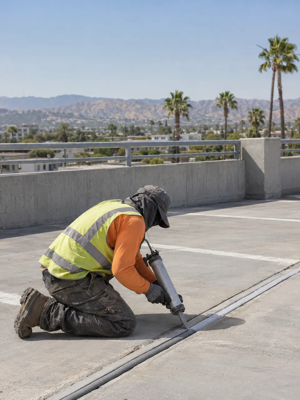 Tailored waterproofing service in Jurupa Valley, CA with protective membrane application on commercial concrete decks