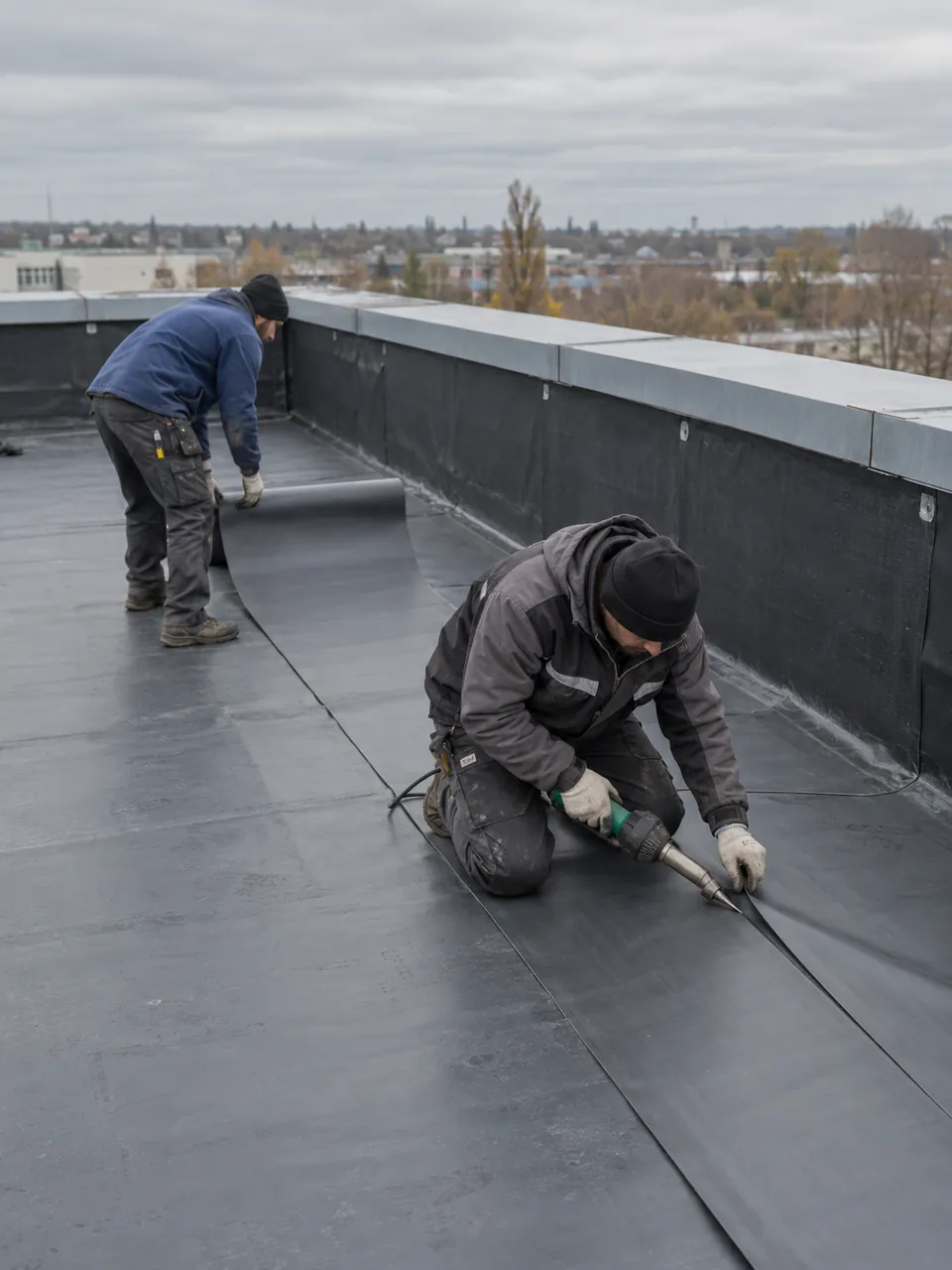 Comprehensive waterproofing service in Riverside County, CA with membrane installation on commercial concrete decks and structural transitions